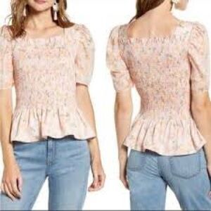 Rachel Parcell cream floral peplum top size small